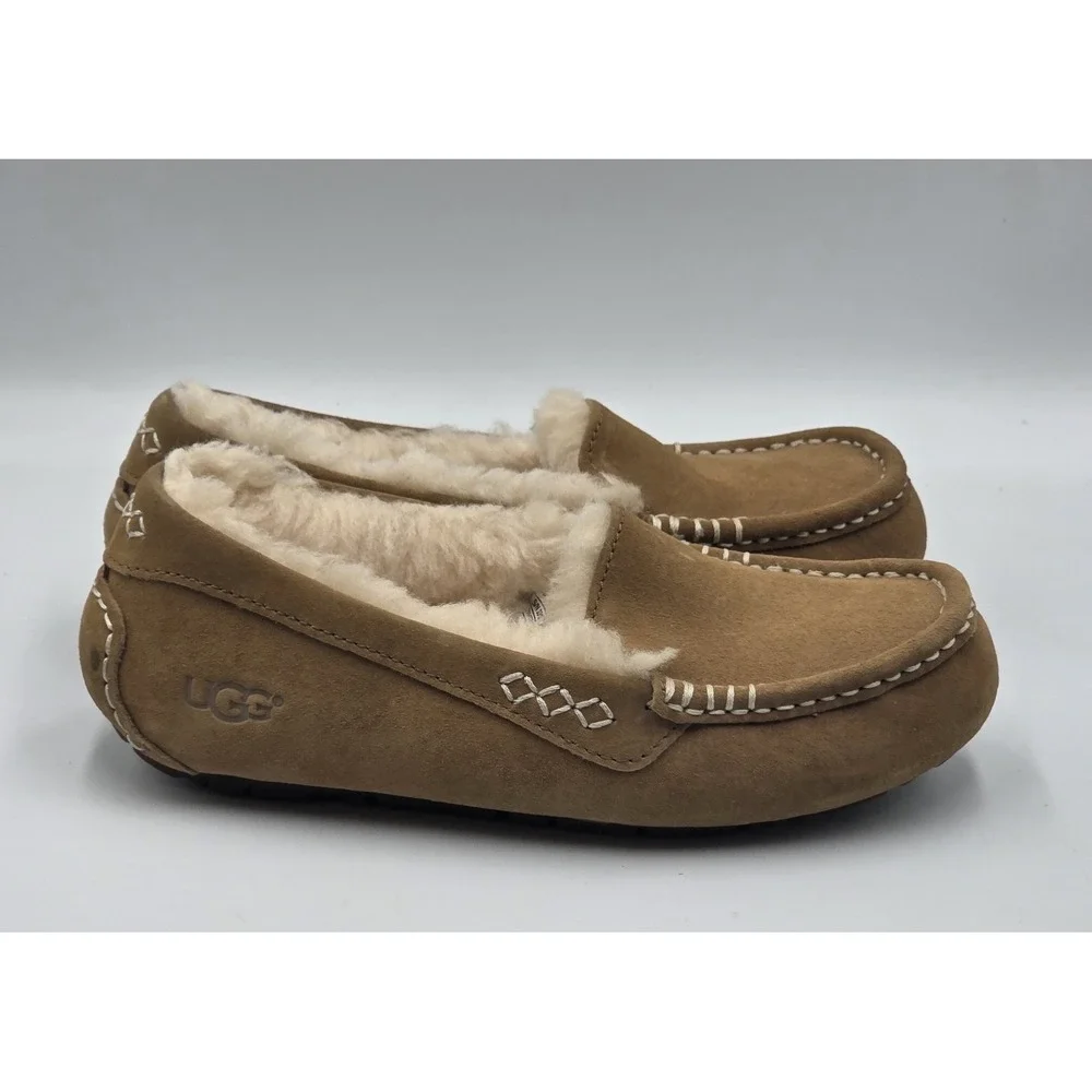 UGG Ansley Slippers Womens 5 Chestnut Sheepskin Moccasin Cozy - Picture 4 of 12